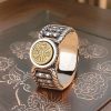 Anillo giratorio de moneda de cobre tibetana tallada Tibetan Carved Copper Coin Rotatable Ring