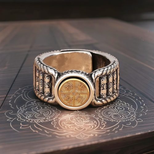 Anillo giratorio de moneda de cobre tibetana tallada Anillo giratorio de moneda de cobre tibetana tallada
