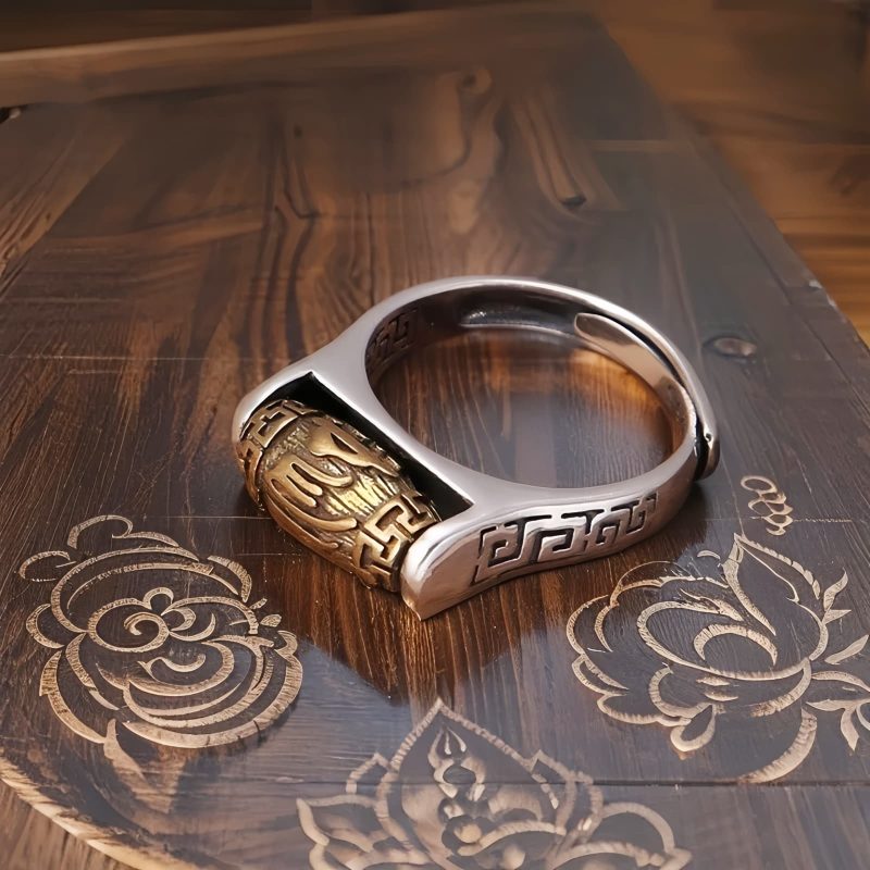 Anillo de Pureza Tibetano Tallado y Giratorio Tibetan Carved Rotatable Purity Ring