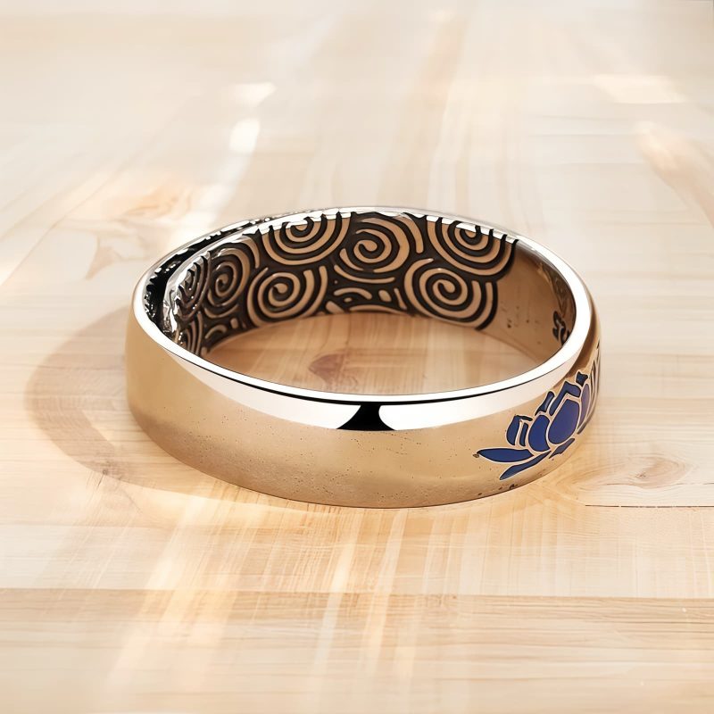Anel Tibetano de Cobre Lótus Azul para Iluminação Tibetan Copper Blue Lotus Enlightenment Ring