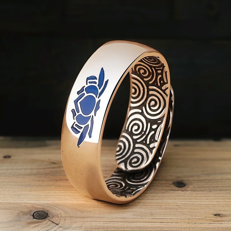 Anel Tibetano de Cobre Lótus Azul para Iluminação Tibetan Copper Blue Lotus Enlightenment Ring