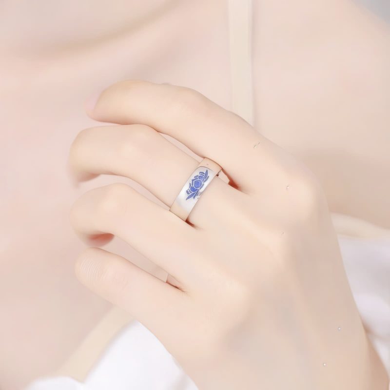 Anel Tibetano de Cobre Lótus Azul para Iluminação Tibetan Copper Blue Lotus Enlightenment Ring