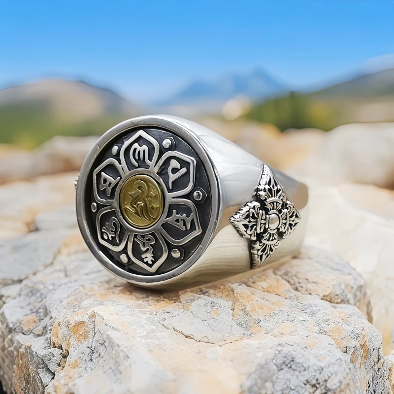 Anillo giratorio tibetano de cobre Om Mani Padme Hum Tibetan Copper Om Mani Padme Hum Rotatable Ring