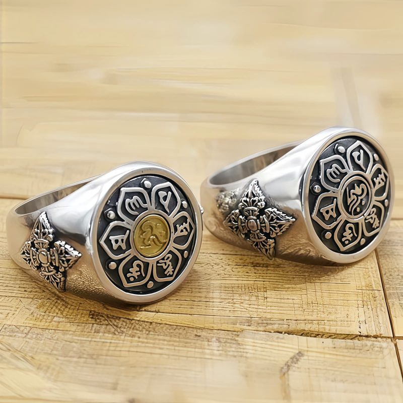 Anillo giratorio tibetano de cobre Om Mani Padme Hum Tibetan Copper Om Mani Padme Hum Rotatable Ring