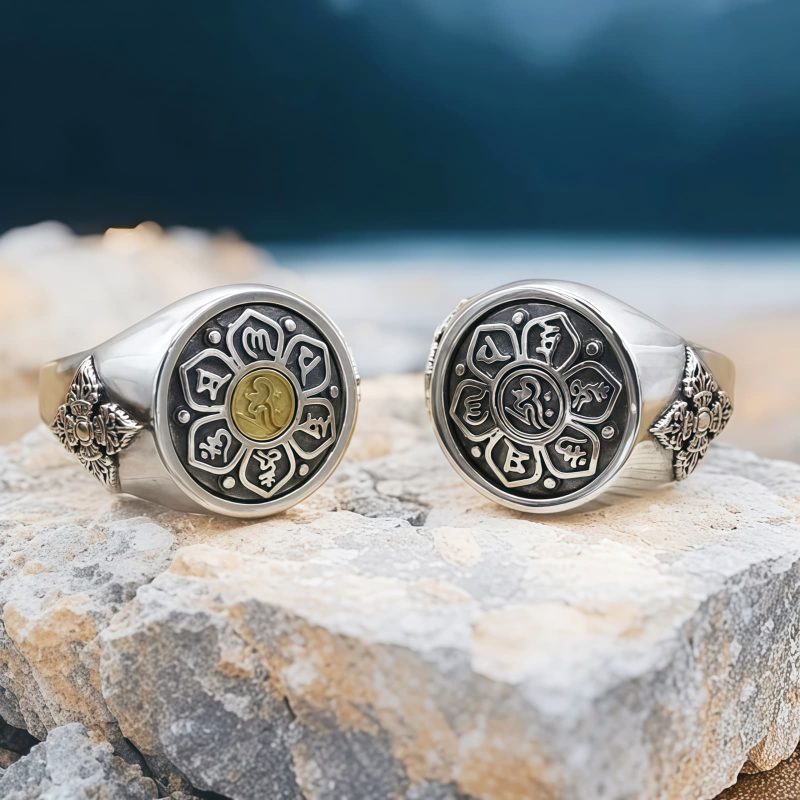 Anillo giratorio tibetano de cobre Om Mani Padme Hum Tibetan Copper Om Mani Padme Hum Rotatable Ring