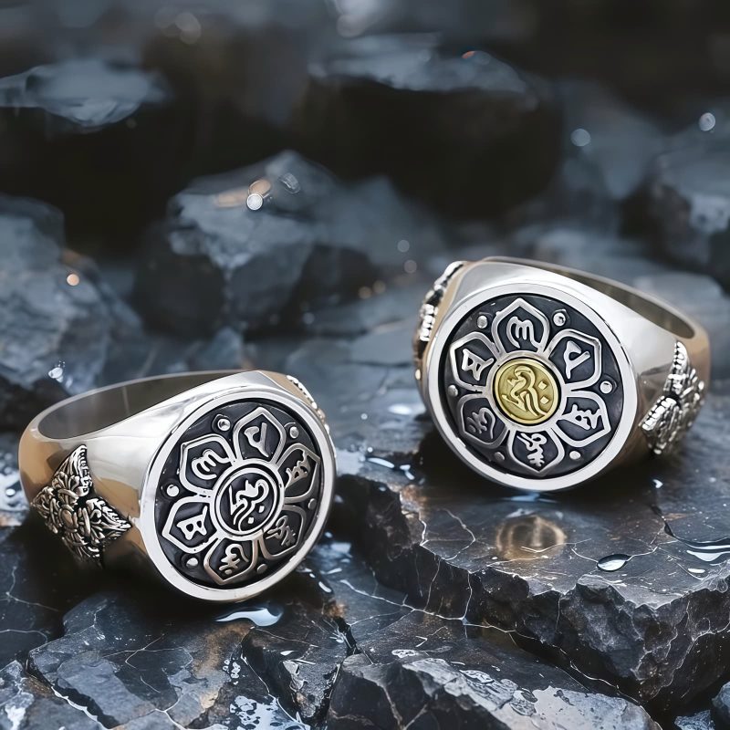 Anillo giratorio tibetano de cobre Om Mani Padme Hum Tibetan Copper Om Mani Padme Hum Rotatable Ring