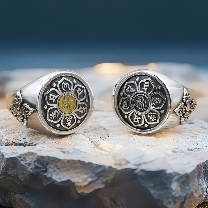 Anillo giratorio tibetano de cobre Om Mani Padme Hum Tibetan Copper Om Mani Padme Hum Rotatable Ring
