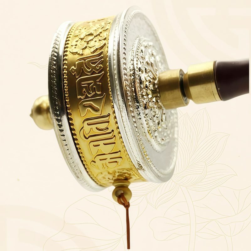 Tibetische Kupfer-Gebetsmühle – Sechs Worte des Friedens Tibetan Copper Prayer Wheel - Six Words for Peace