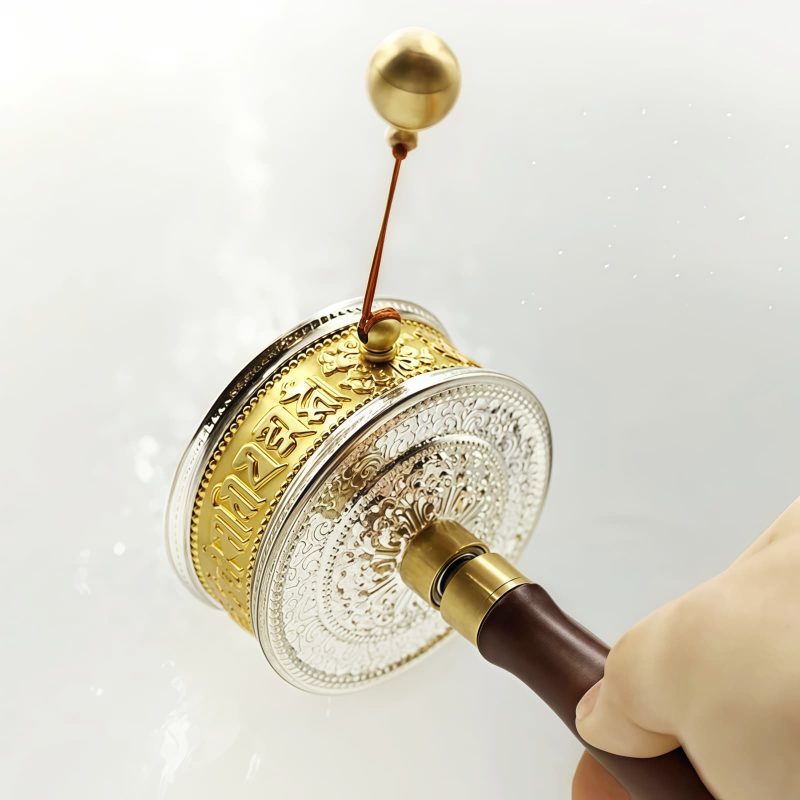 Tibetische Kupfer-Gebetsmühle – Sechs Worte des Friedens Tibetan Copper Prayer Wheel - Six Words for Peace