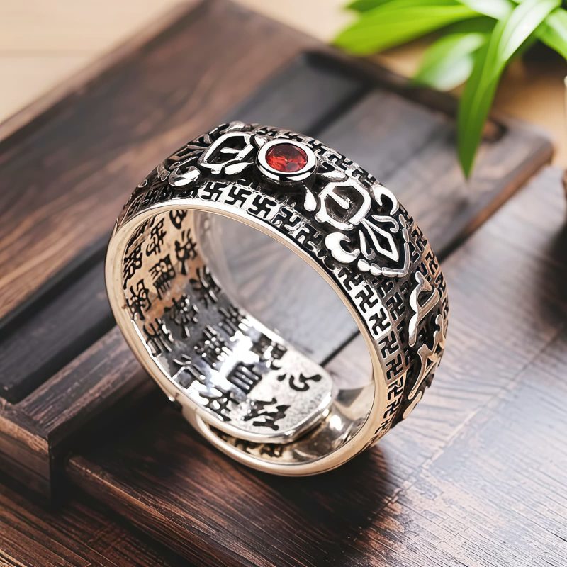 Cincin Kekayaan Tembaga Tibet dengan Ruby Tibetan Copper Wealth Ring with Ruby
