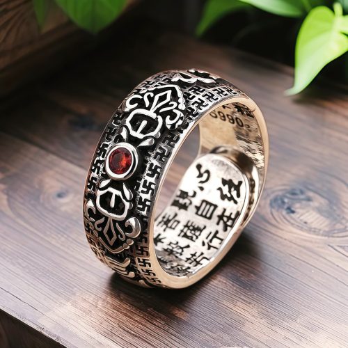 Anillo de la Riqueza Tibetano de Cobre con Rubí Anillo de la Riqueza Tibetano de Cobre con Rubí