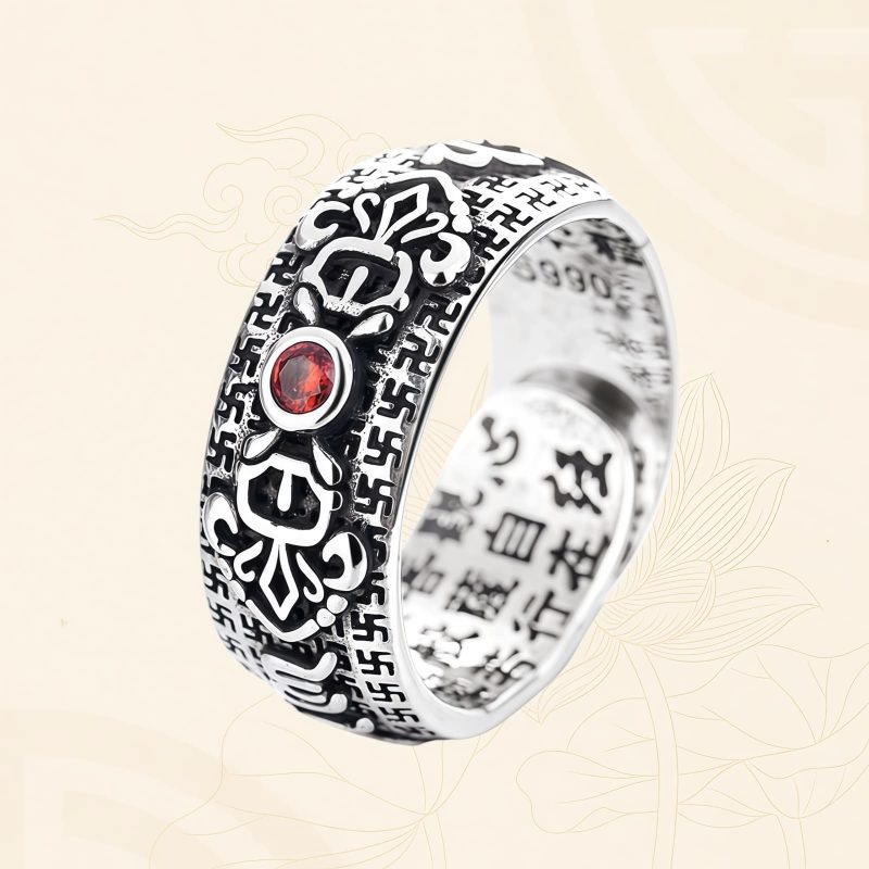 Cincin Kekayaan Tembaga Tibet dengan Ruby Tibetan Copper Wealth Ring with Ruby