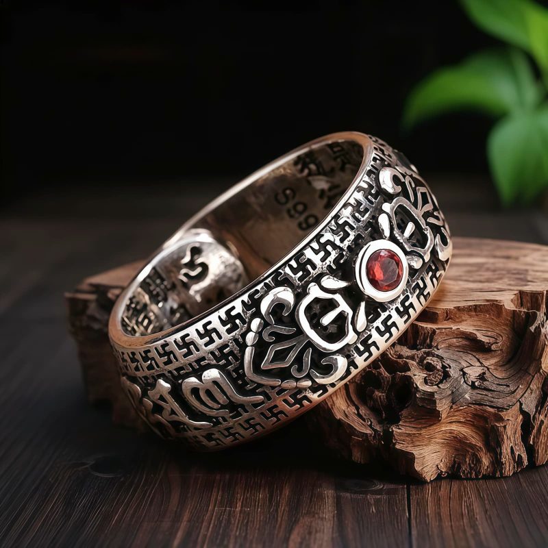 Cincin Kekayaan Tembaga Tibet dengan Ruby Tibetan Copper Wealth Ring with Ruby