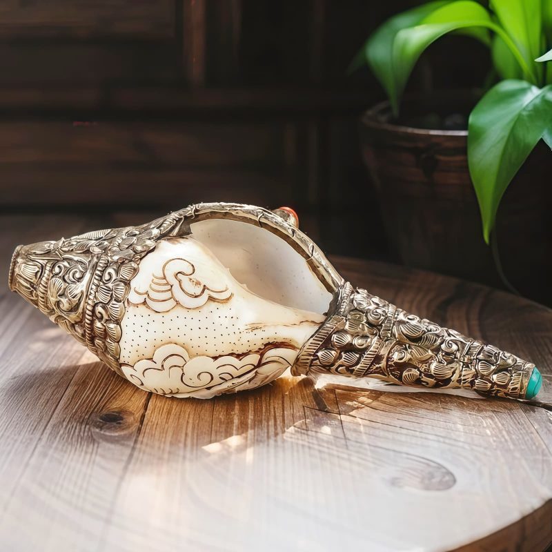 Decoración Budista Tibetana de Concha Shankha Grabada para la Riqueza Tibetan Engraved Shankha Buddha Wealth Decor