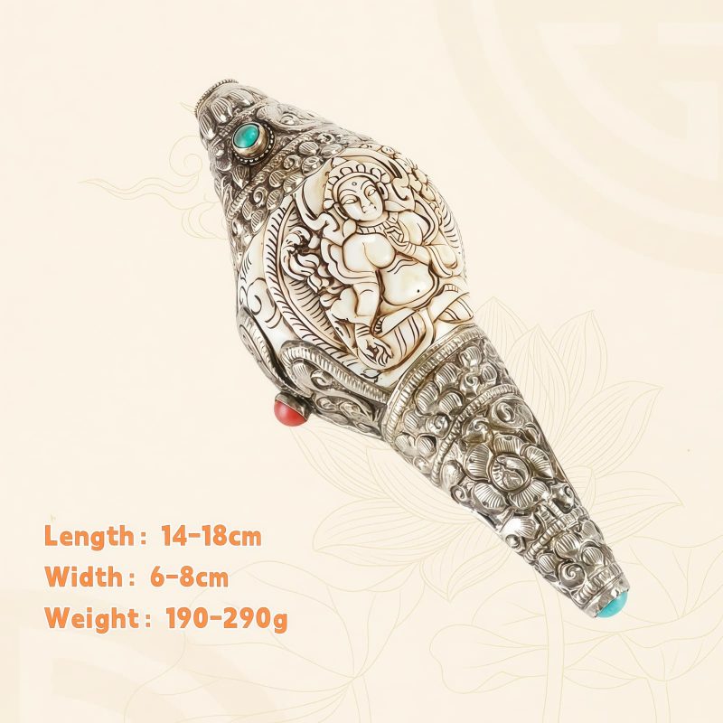 Decoración Budista Tibetana de Concha Shankha Grabada para la Riqueza Tibetan Engraved Shankha Buddha Wealth Decor