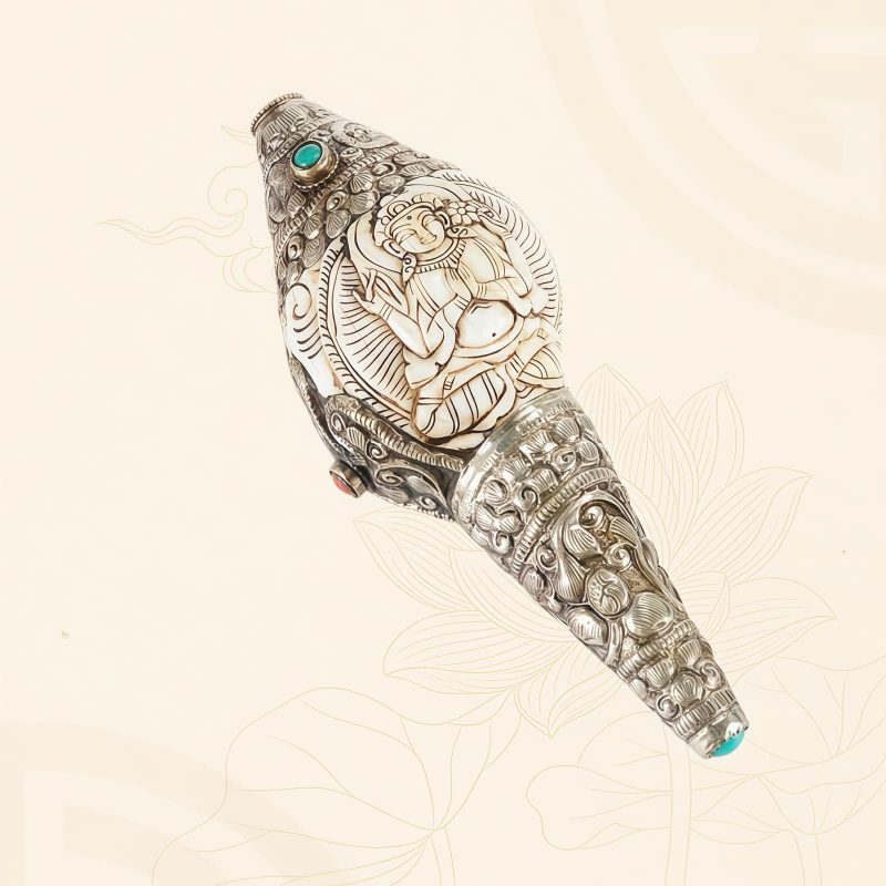 Decoración Budista Tibetana de Concha Shankha Grabada para la Riqueza Tibetan Engraved Shankha Buddha Wealth Decor