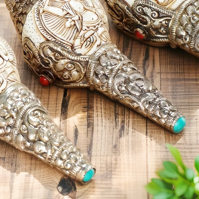 Decoración Budista Tibetana de Concha Shankha Grabada para la Riqueza Tibetan Engraved Shankha Buddha Wealth Decor