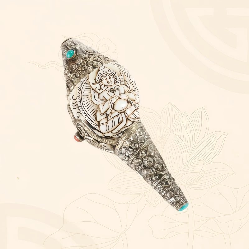 Decoración Budista Tibetana de Concha Shankha Grabada para la Riqueza Tibetan Engraved Shankha Buddha Wealth Decor