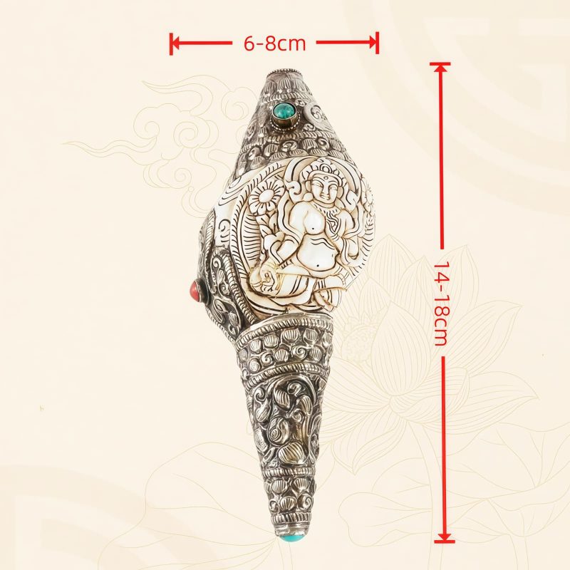 Decoración Budista Tibetana de Concha Shankha Grabada para la Riqueza Tibetan Engraved Shankha Buddha Wealth Decor