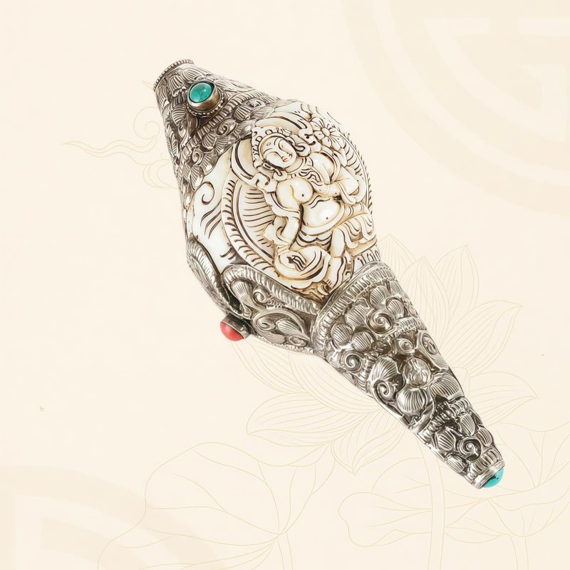 Decoración Budista Tibetana de Concha Shankha Grabada para la Riqueza Tibetan Engraved Shankha Buddha Wealth Decor
