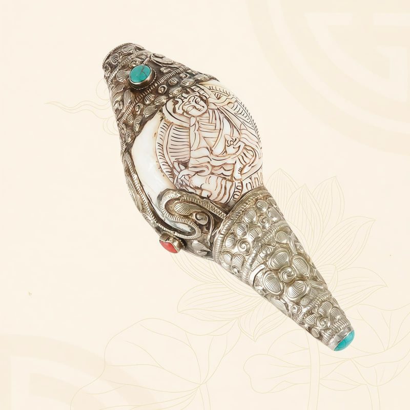 Decoración Budista Tibetana de Concha Shankha Grabada para la Riqueza Tibetan Engraved Shankha Buddha Wealth Decor