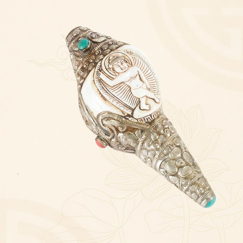 Decoración Budista Tibetana de Concha Shankha Grabada para la Riqueza Tibetan Engraved Shankha Buddha Wealth Decor