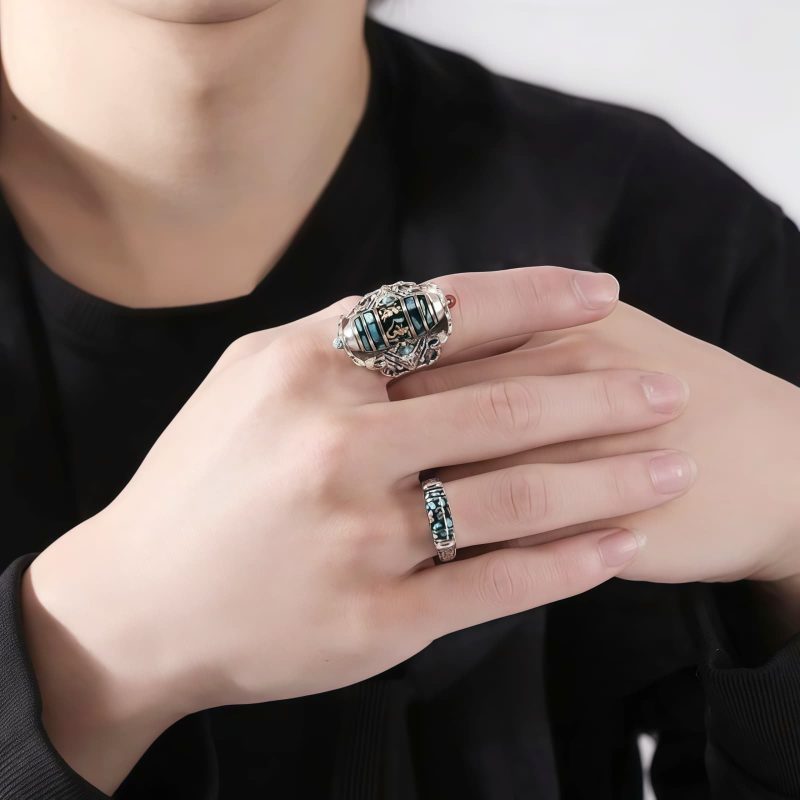 Anillo de Paz Giratorio con Dzi Garuda Tibetano Tibetan Garuda Dzi Rotatable Peace Ring