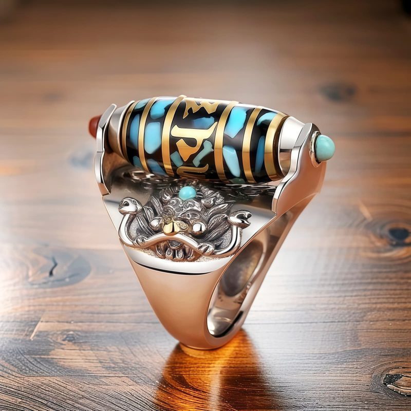 Anillo de Paz Giratorio con Dzi Garuda Tibetano Tibetan Garuda Dzi Rotatable Peace Ring