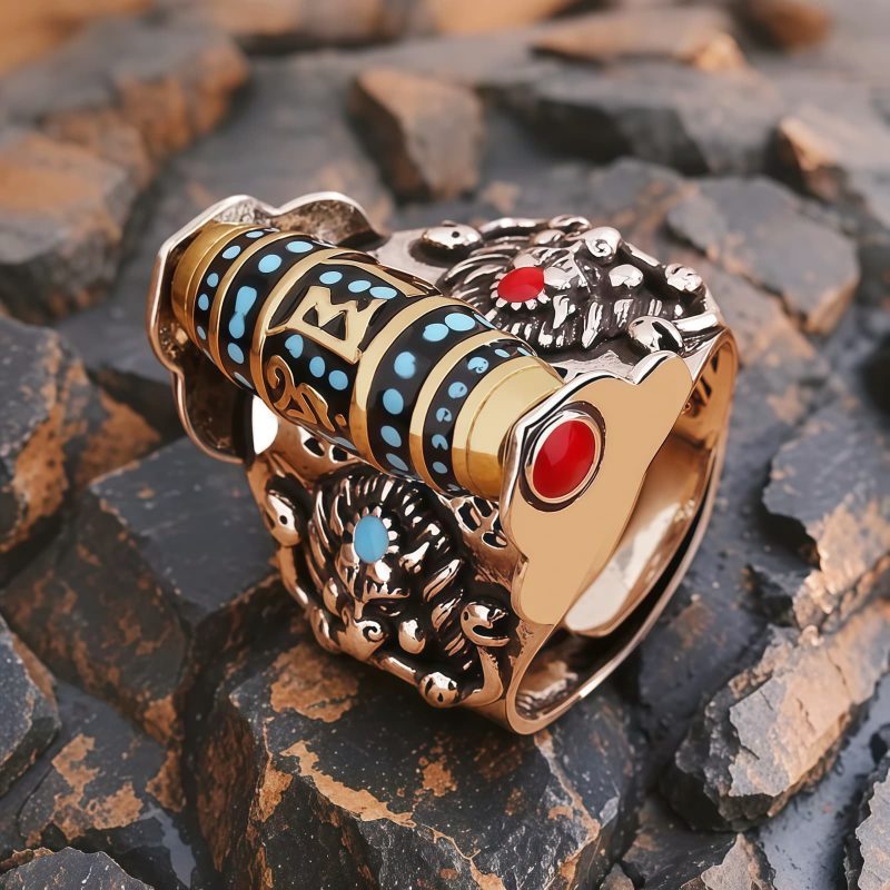 Anillo de Paz Giratorio con Dzi Garuda Tibetano Tibetan Garuda Dzi Rotatable Peace Ring