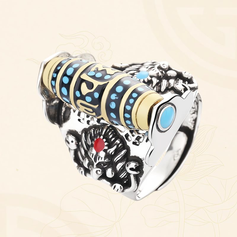 Anillo de Paz Giratorio con Dzi Garuda Tibetano Tibetan Garuda Dzi Rotatable Peace Ring