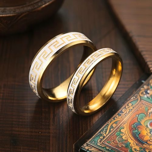 Anillo de Acero de Titanio con Diseño de la Gran Muralla Tibetana Anillo de Acero de Titanio con Diseño de la Gran Muralla Tibetana