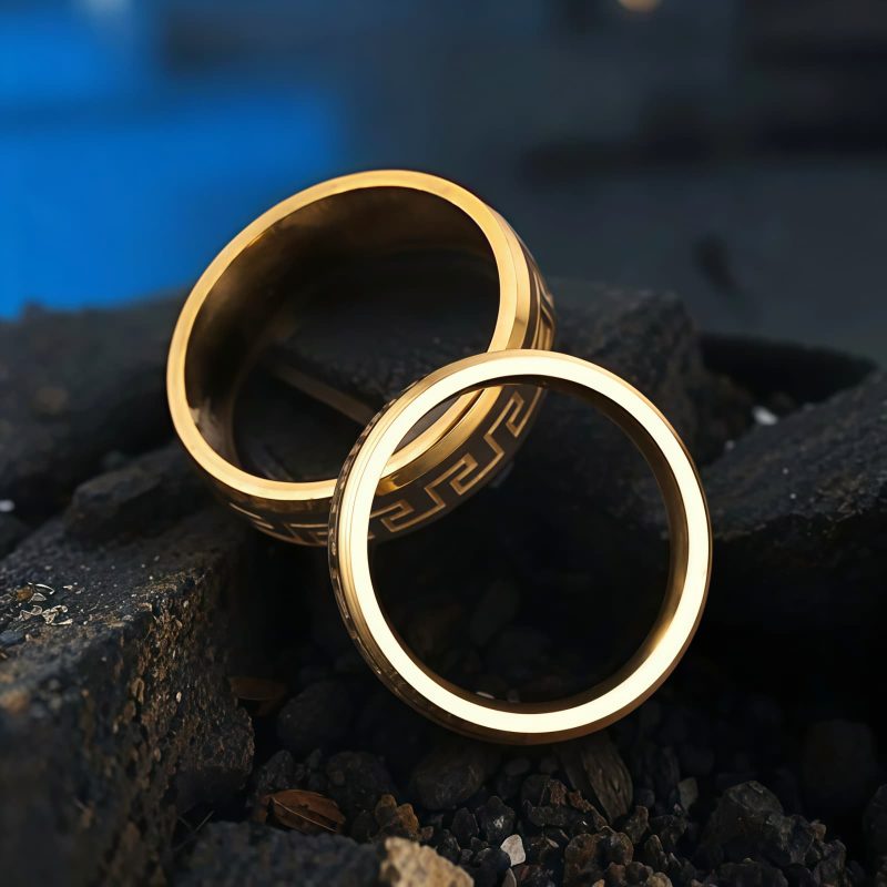 Anillo de Acero de Titanio con Diseño de la Gran Muralla Tibetana Tibetan Great Wall Pattern Titanium Steel Ring