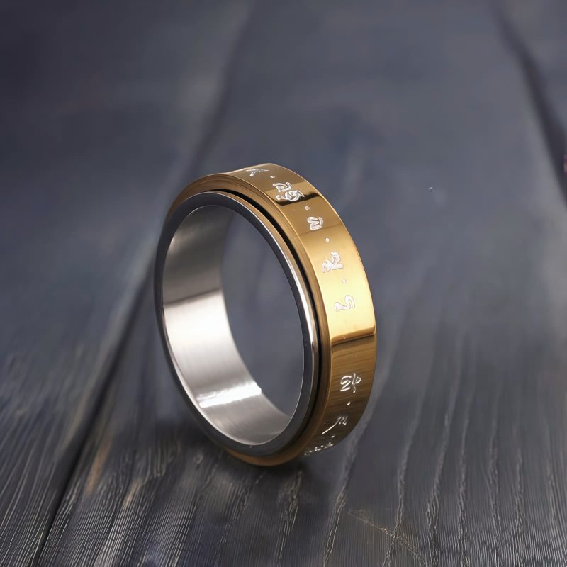 Anillo giratorio de acero de titanio con mantra tibetano Tibetan Mantra Rotatable Titanium Steel Ring