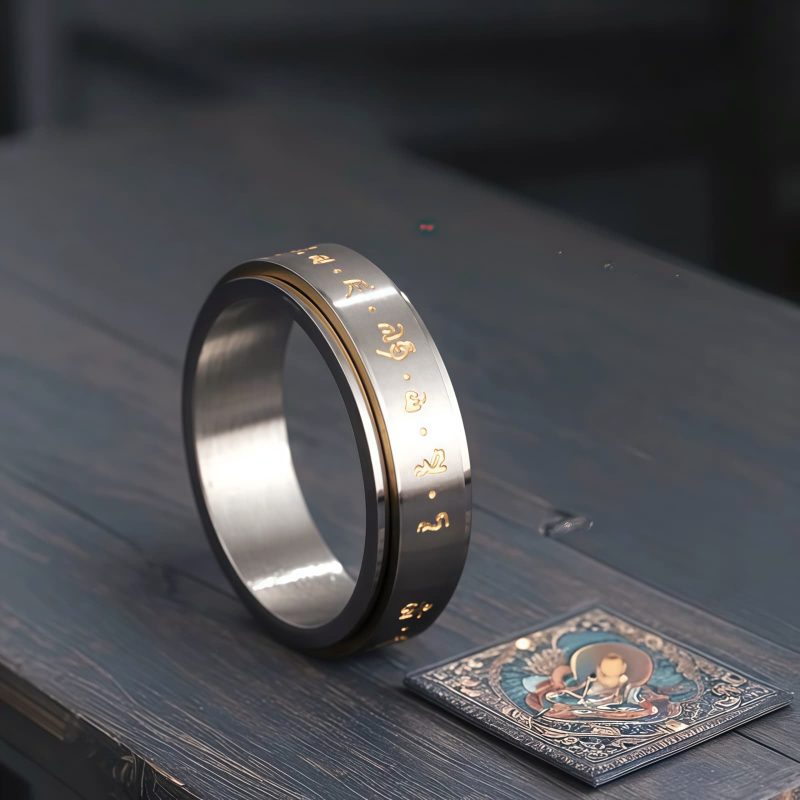 Anillo giratorio de acero de titanio con mantra tibetano Tibetan Mantra Rotatable Titanium Steel Ring