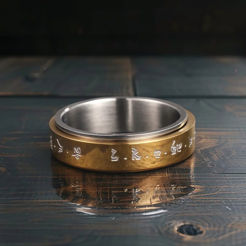 Anillo giratorio de acero de titanio con mantra tibetano Tibetan Mantra Rotatable Titanium Steel Ring