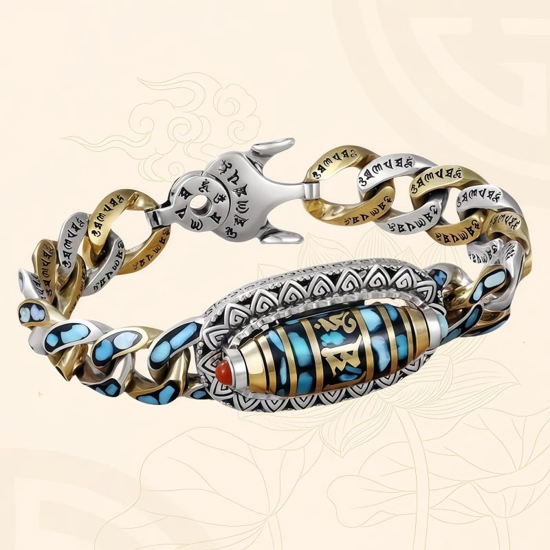 Pulsera de Protección con Ojo de Tigre Tibetano de Nueve Ojos y Turquesa Tibetan Nine-Eye Dzi Bead Turquoise Protection Bracelet