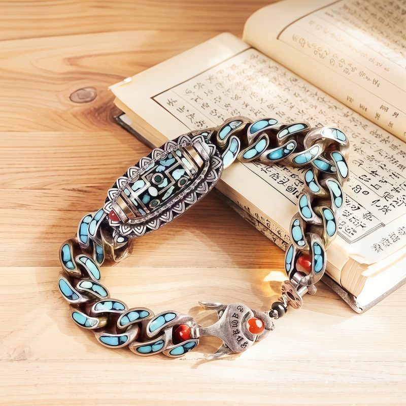 Pulsera de Protección con Ojo de Tigre Tibetano de Nueve Ojos y Turquesa Tibetan Nine-Eye Dzi Bead Turquoise Protection Bracelet