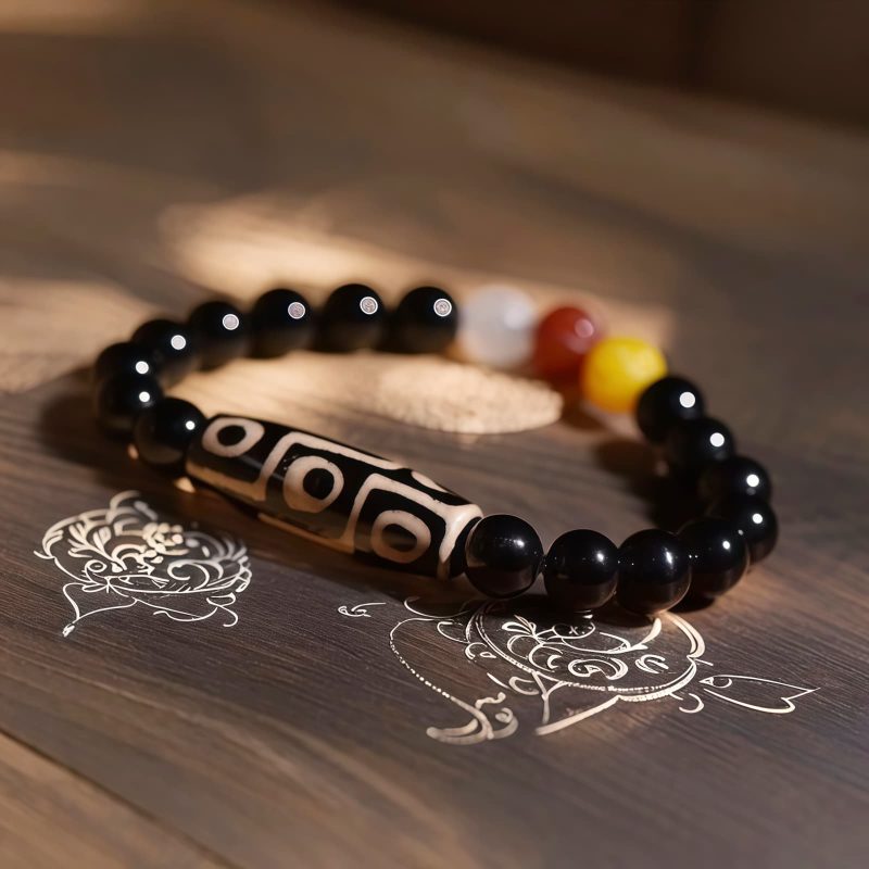 Pulsera de Poder y Riqueza con Cuenta Dzi de Nueve Ojos Tibetana Tibetan Nine-Eye Dzi Bead Wealth Power Bracelet