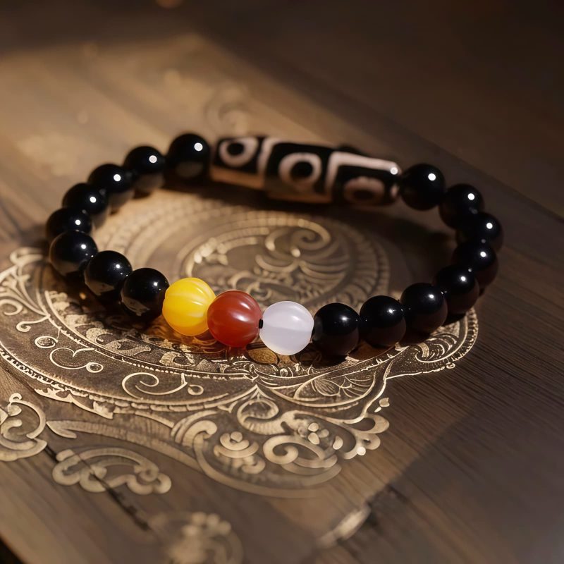 Pulsera de Poder y Riqueza con Cuenta Dzi de Nueve Ojos Tibetana Tibetan Nine-Eye Dzi Bead Wealth Power Bracelet