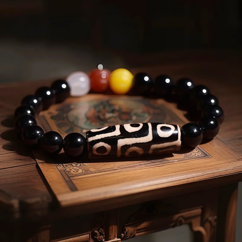 Pulsera de Poder y Riqueza con Cuenta Dzi de Nueve Ojos Tibetana Tibetan Nine-Eye Dzi Bead Wealth Power Bracelet