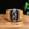 Anillo de riqueza giratorio con Dzi de nueve ojos tibetano Tibetan Nine-Eye Dzi Rotatable Wealth Ring