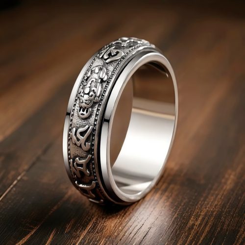 Anillo de la Fortuna Pi Xiu con Om Mani Padme Hum Tibetano Anillo de la Fortuna Pi Xiu con Om Mani Padme Hum Tibetano