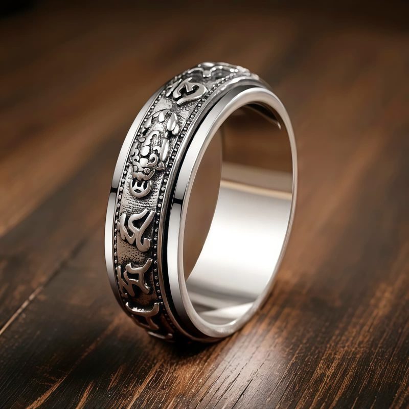 Anillo de la Fortuna Pi Xiu con Om Mani Padme Hum Tibetano Tibetan Om Mani Padme Hum PiXiu Wealth Luck Ring