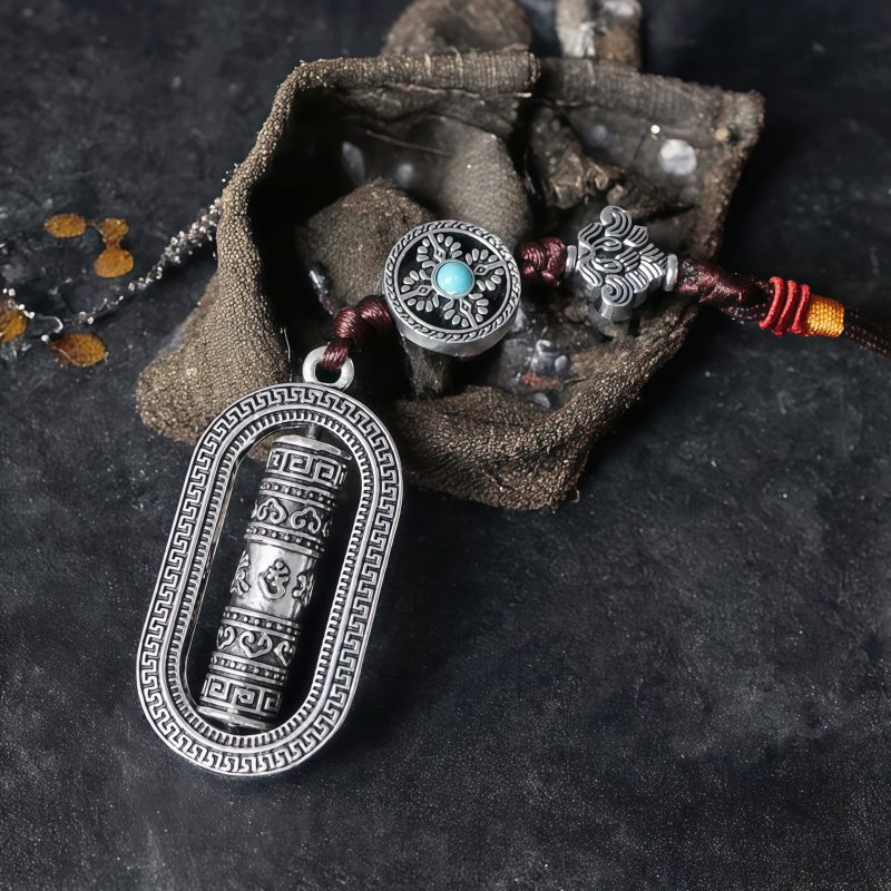 عجلة الصلاة التبتية أوم ماني بادمي هوم - زينة تعليق للسيارة Tibetan Om Mani Padme Hum Prayer Wheel Car Hanging Decoration