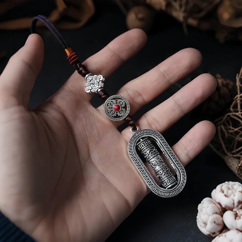 عجلة الصلاة التبتية أوم ماني بادمي هوم - زينة تعليق للسيارة Tibetan Om Mani Padme Hum Prayer Wheel Car Hanging Decoration