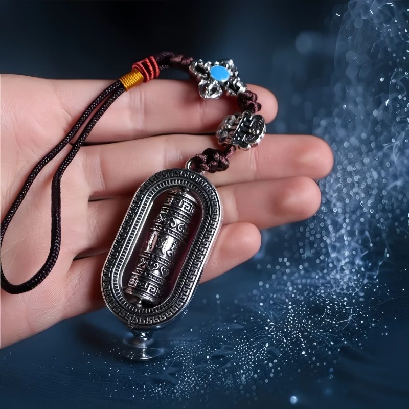 عجلة الصلاة التبتية أوم ماني بادمي هوم - زينة تعليق للسيارة Tibetan Om Mani Padme Hum Prayer Wheel Car Hanging Decoration