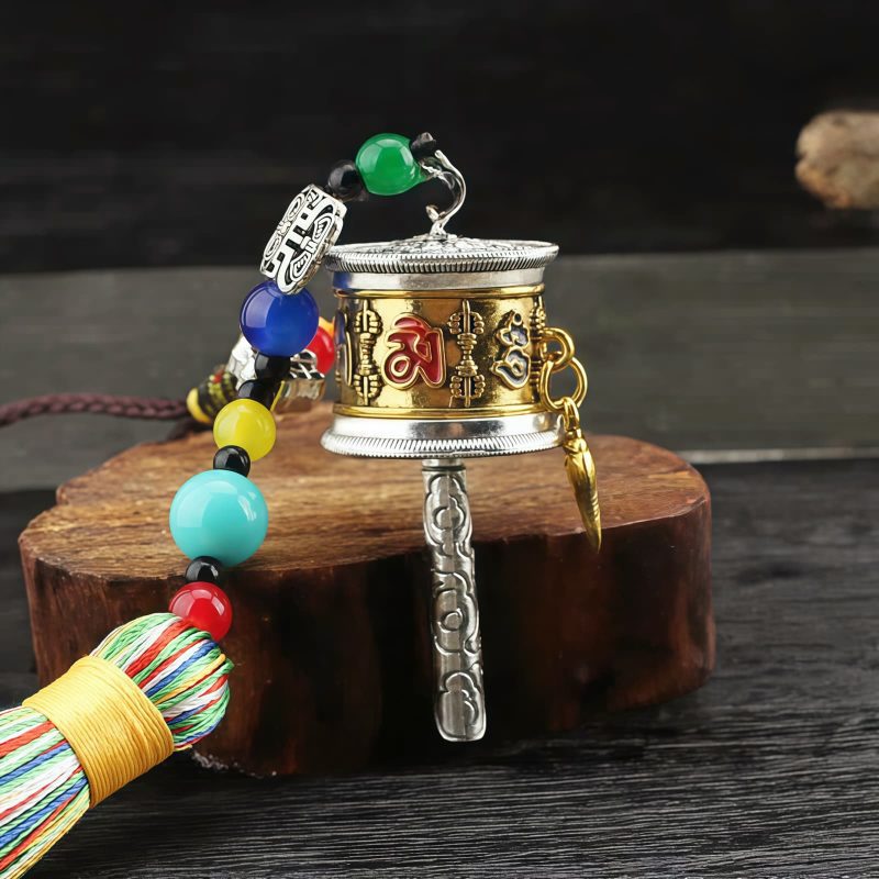 دُرّةٌ تبتيةٌ معلّقةٌ للسيارة - زينةٌ صلاةٌ دوارة Tibetan Prayer Wheel Car Hanging Ornament