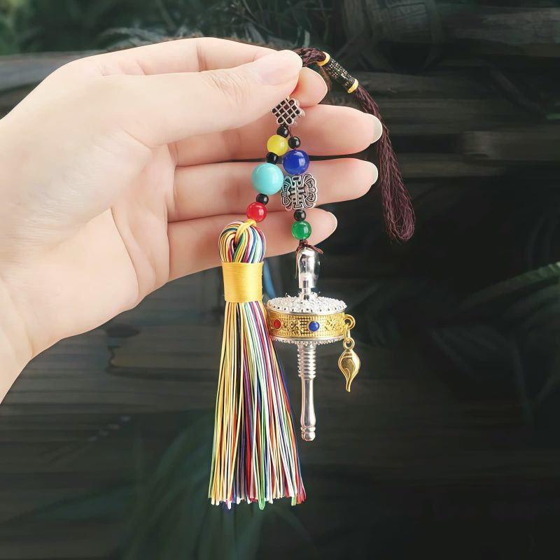 دُرّةٌ تبتيةٌ معلّقةٌ للسيارة - زينةٌ صلاةٌ دوارة Tibetan Prayer Wheel Car Hanging Ornament