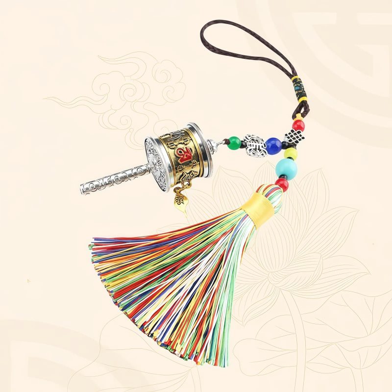دُرّةٌ تبتيةٌ معلّقةٌ للسيارة - زينةٌ صلاةٌ دوارة Tibetan Prayer Wheel Car Hanging Ornament