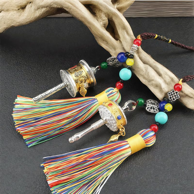 دُرّةٌ تبتيةٌ معلّقةٌ للسيارة - زينةٌ صلاةٌ دوارة Tibetan Prayer Wheel Car Hanging Ornament